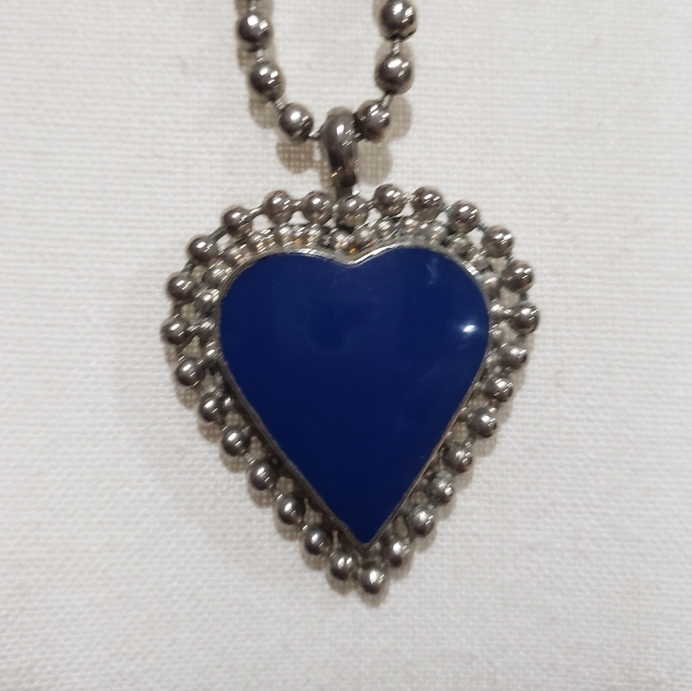 Blue enamel Heart Pendant Necklace
